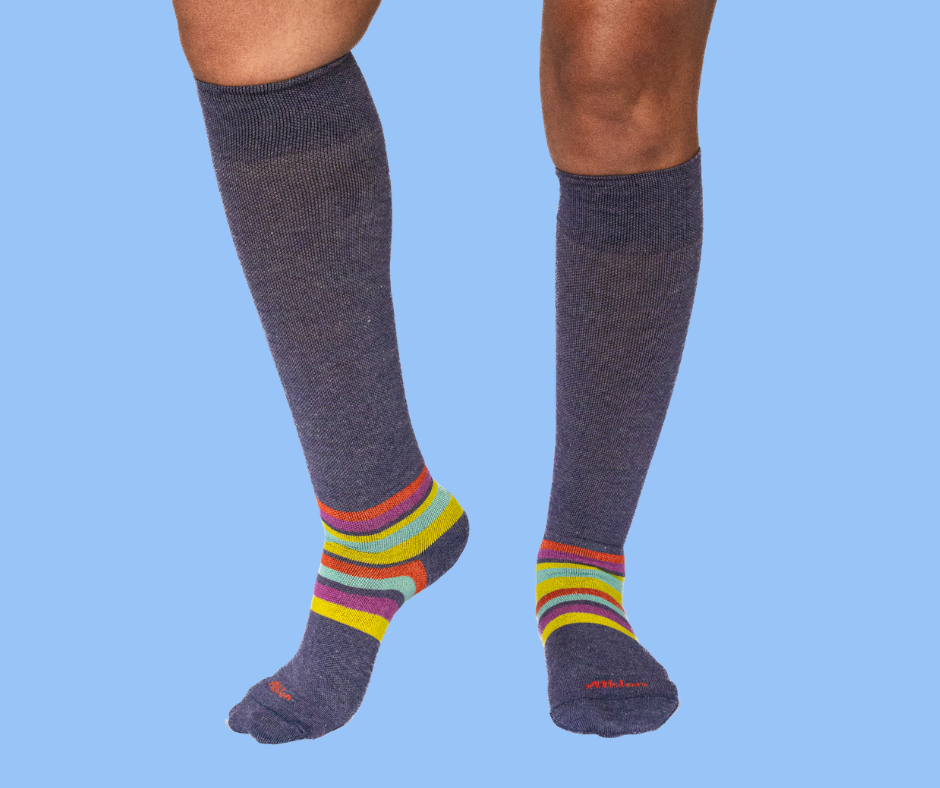 Striped Cotton Compression Socks BlueBerry