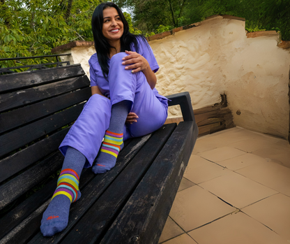 Striped Cotton Compression Socks BlueBerry