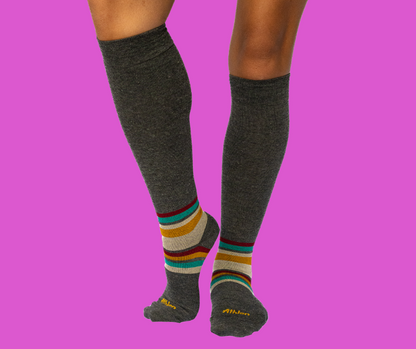 Striped Cotton Compression Socks Dark Gray