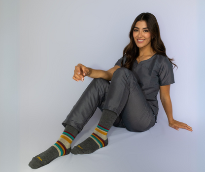 Striped Cotton Compression Socks Dark Gray